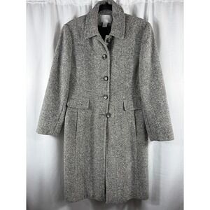 Worthington Women's Gray Tweed Wool Blend Button Front Knee Length Coat - Medium